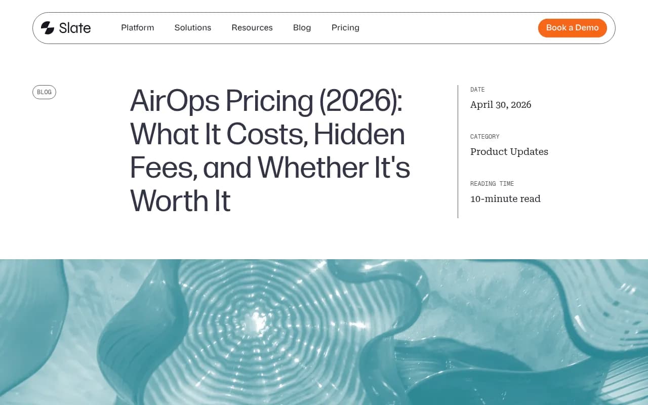 AirOps pricing analysis from Slate showing task-based billing and ROI considerations