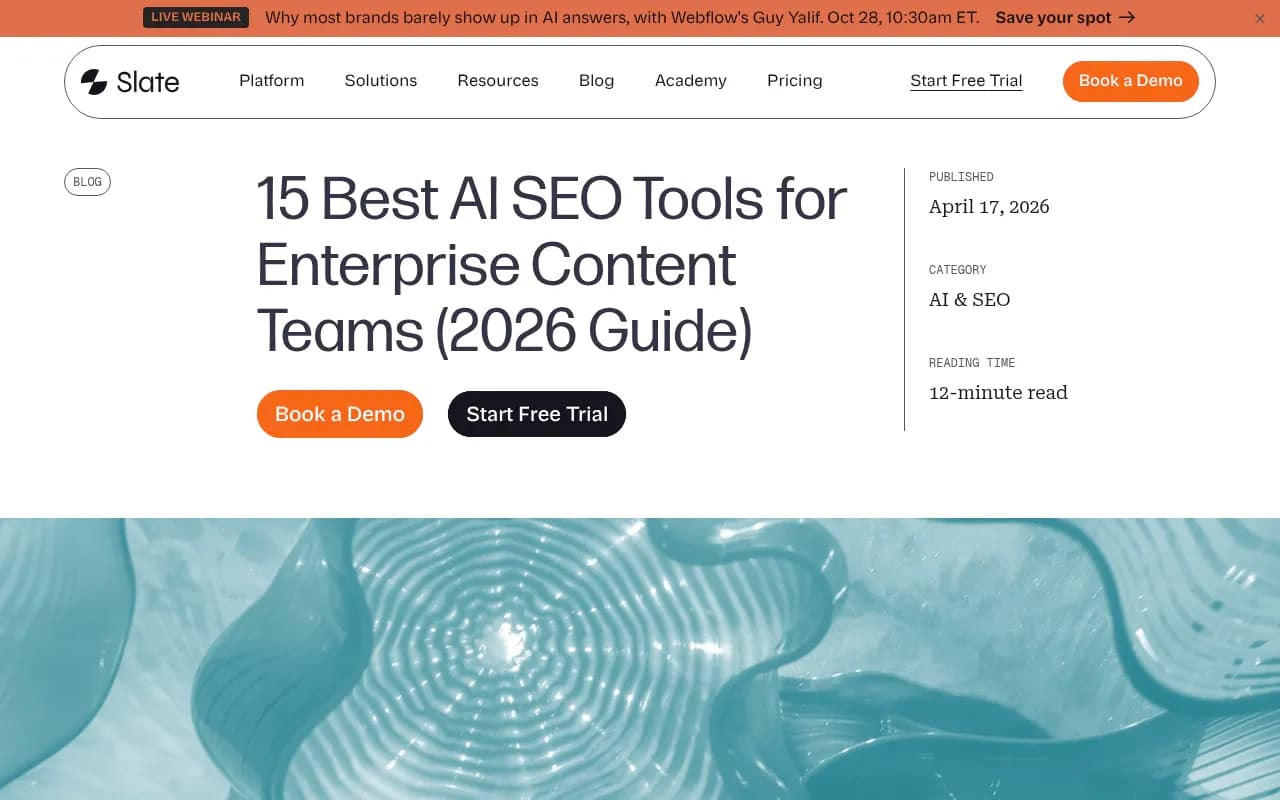 Slate's guide to AI SEO tools for enterprise content teams, covering governance and multi-team workflows