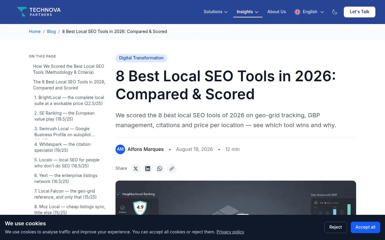 Technova's comparison of local SEO tools, useful for the listings and Google Business Profile side of local visibility