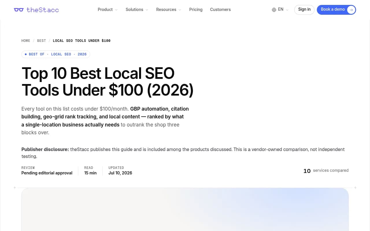 theStacc's roundup of local SEO tools under $100, including GBP automation and geo-grid tools