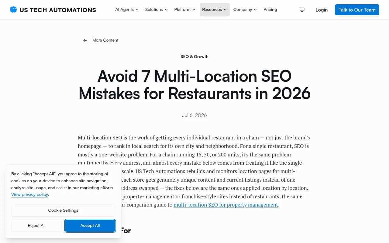 US Tech Automations guide to multi-location SEO mistakes for restaurants