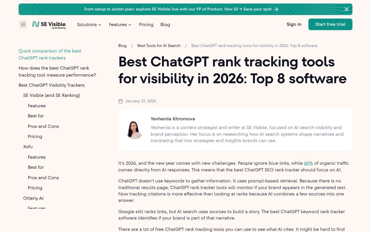 SE Ranking's roundup of ChatGPT rank trackers, including the AI Rank Checker