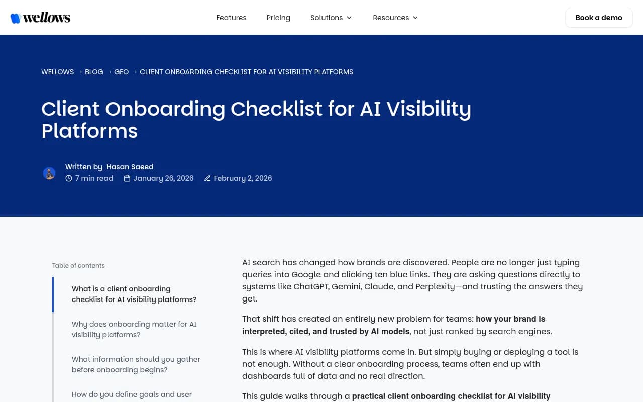 Client onboarding checklist framework for AI visibility platforms