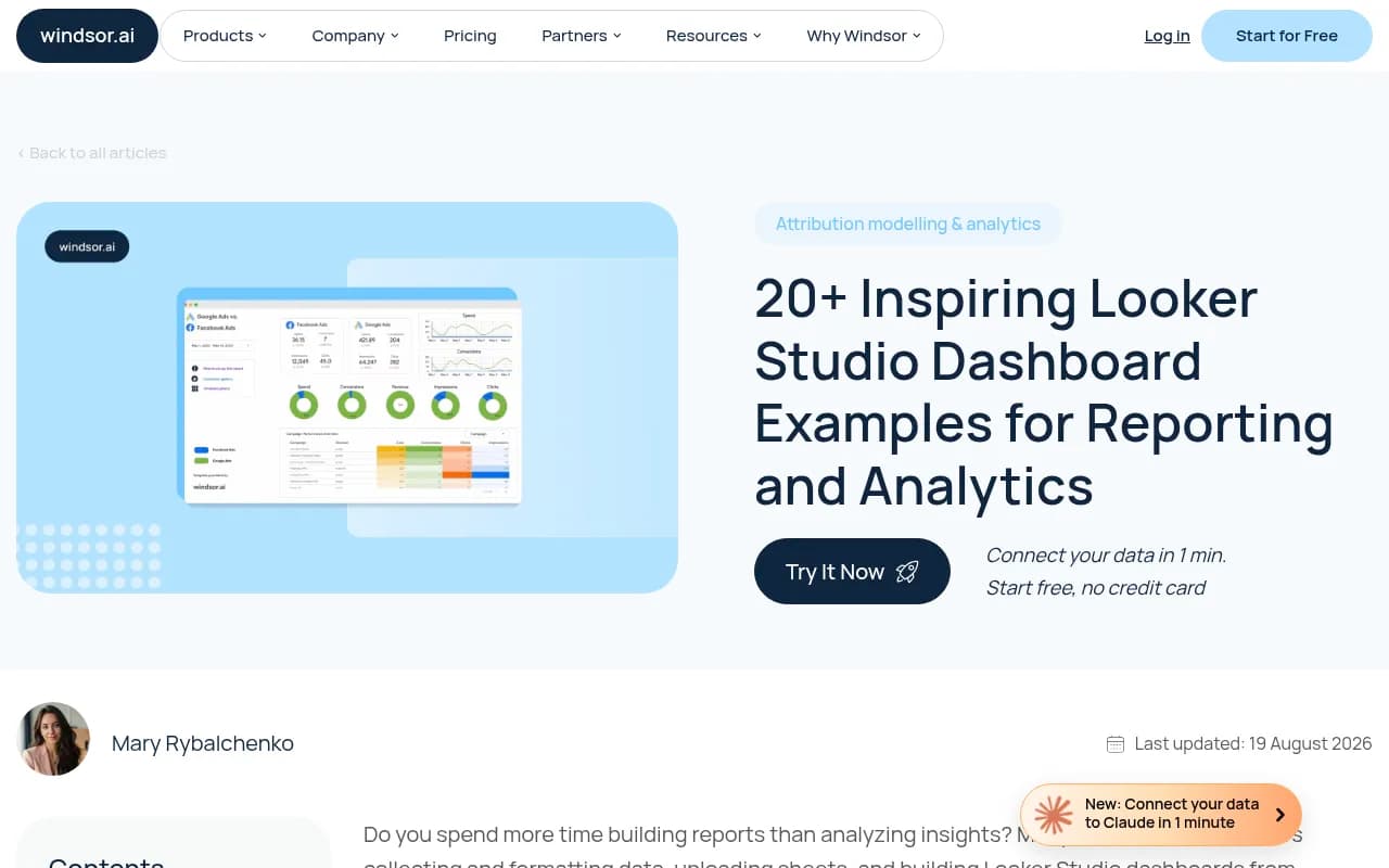 Windsor.ai library of Looker Studio dashboard templates for marketing reporting
