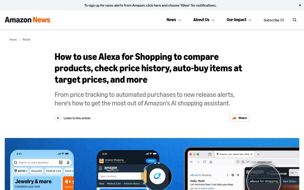 Amazon's official guide to using Alexa for Shopping, listing comparison, price history and auto-buy features