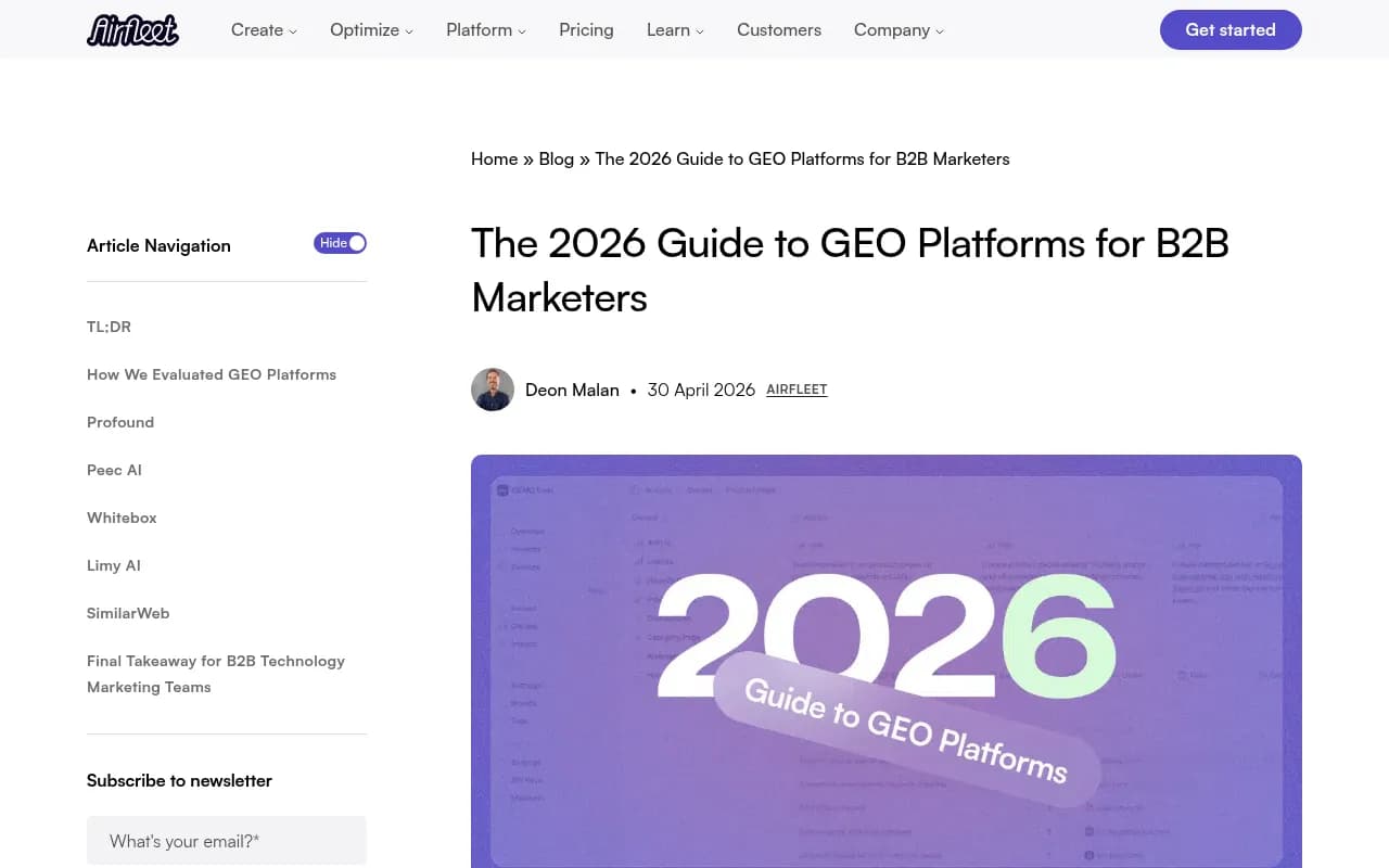 Airfleet guide to GEO platforms for B2B marketers