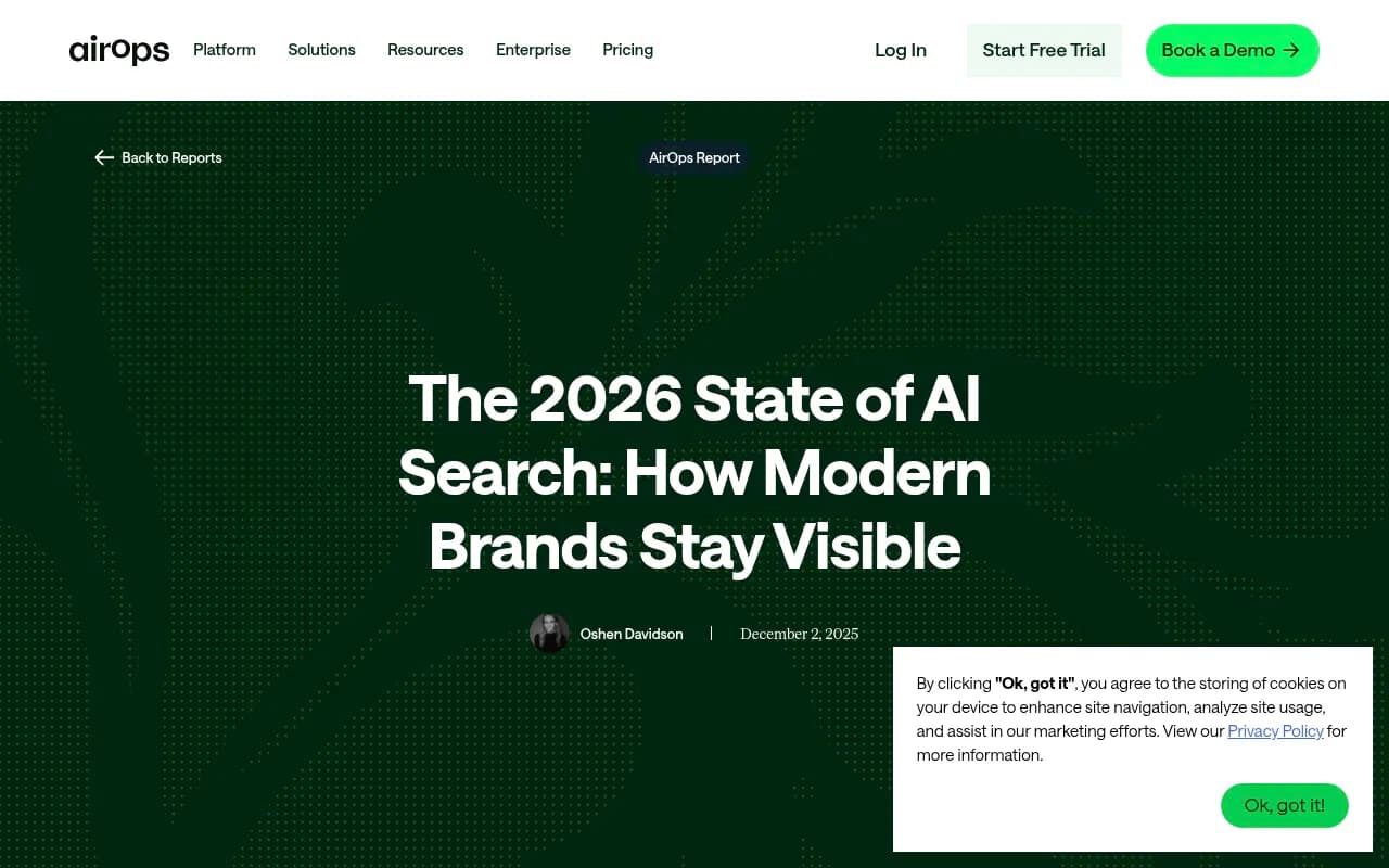 AirOps 2026 State of AI Search report showing key statistics about brand visibility in AI search engines