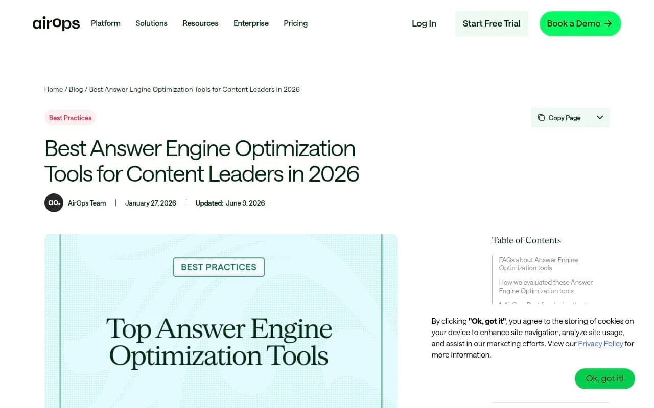 AirOps guide to AEO tools showing the gap between monitoring and action