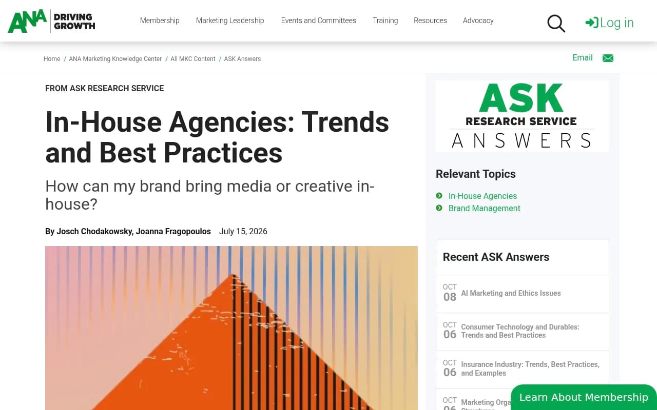 ANA research on in-house agency trends and team structure best practices