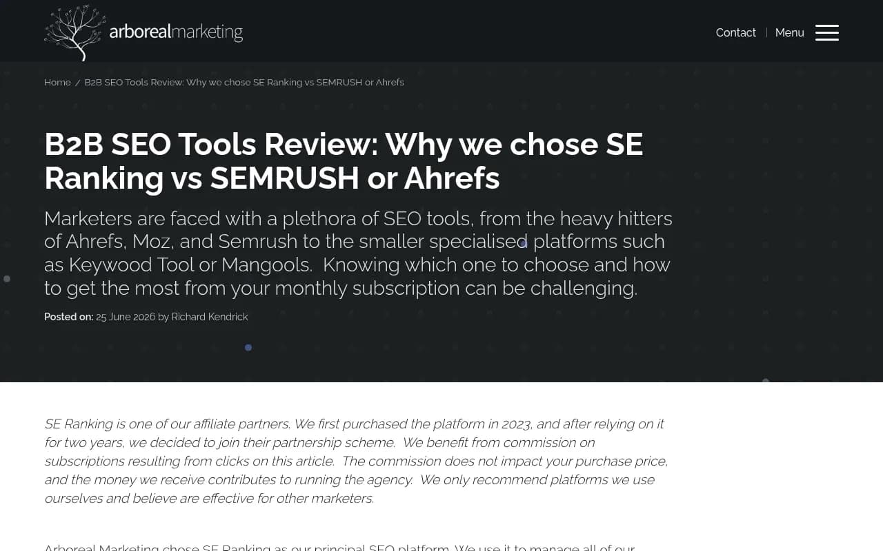 Arboreal Marketing's comparison of SE Ranking, Semrush and Ahrefs