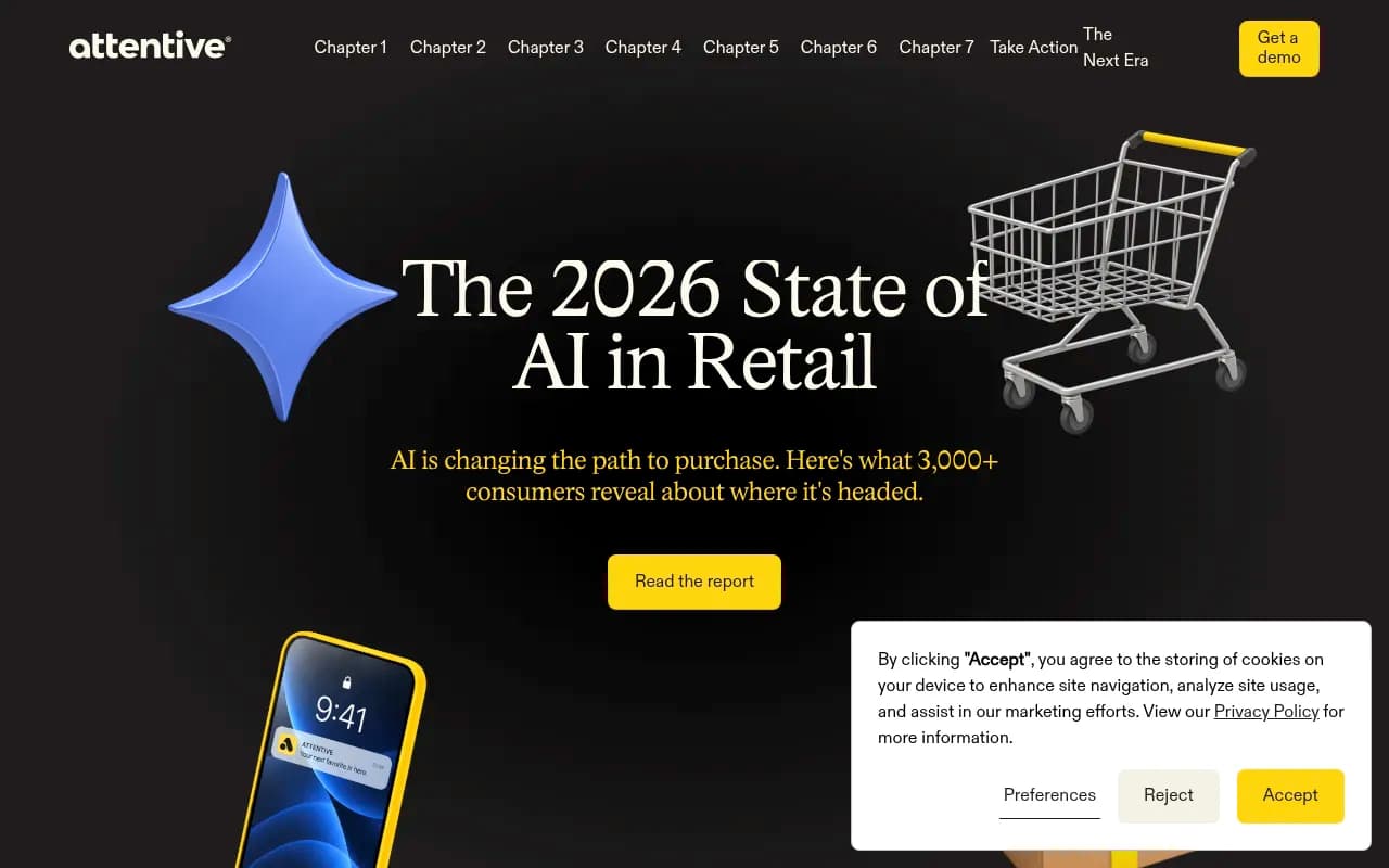 Attentive's 2026 State of AI in Retail report landing page, based on a survey of 3,000+ consumers