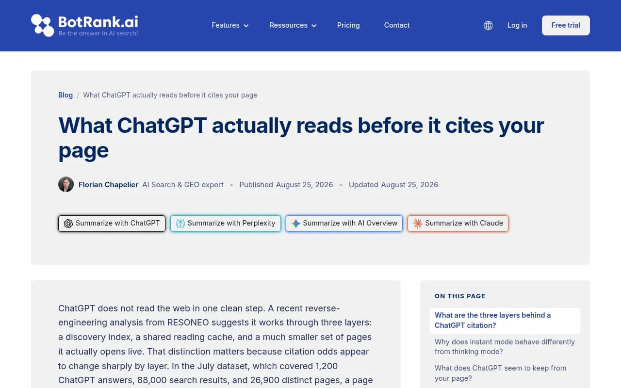 BotRank analysis of what ChatGPT reads before it cites a page