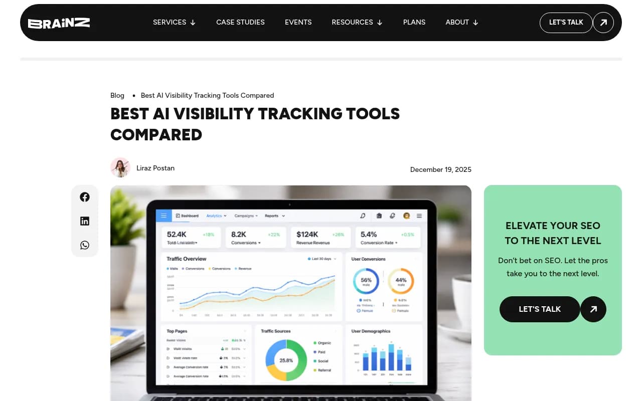Brainz Digital's comparison of AI visibility tracking tools, showing the range of platforms available in 2026
