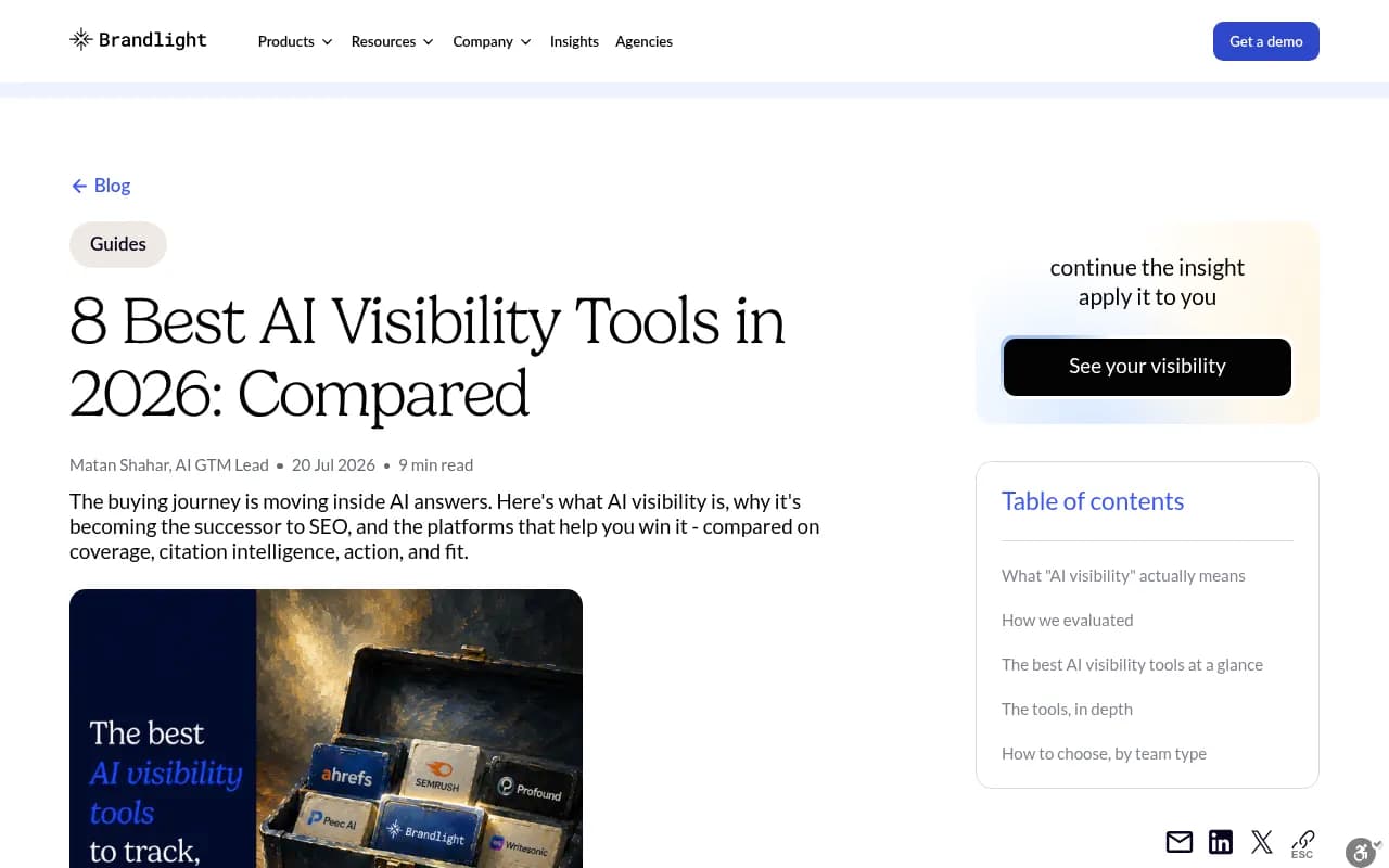 Brandlight's comparison guide framing the tool as a multi-brand enterprise AI visibility operating system