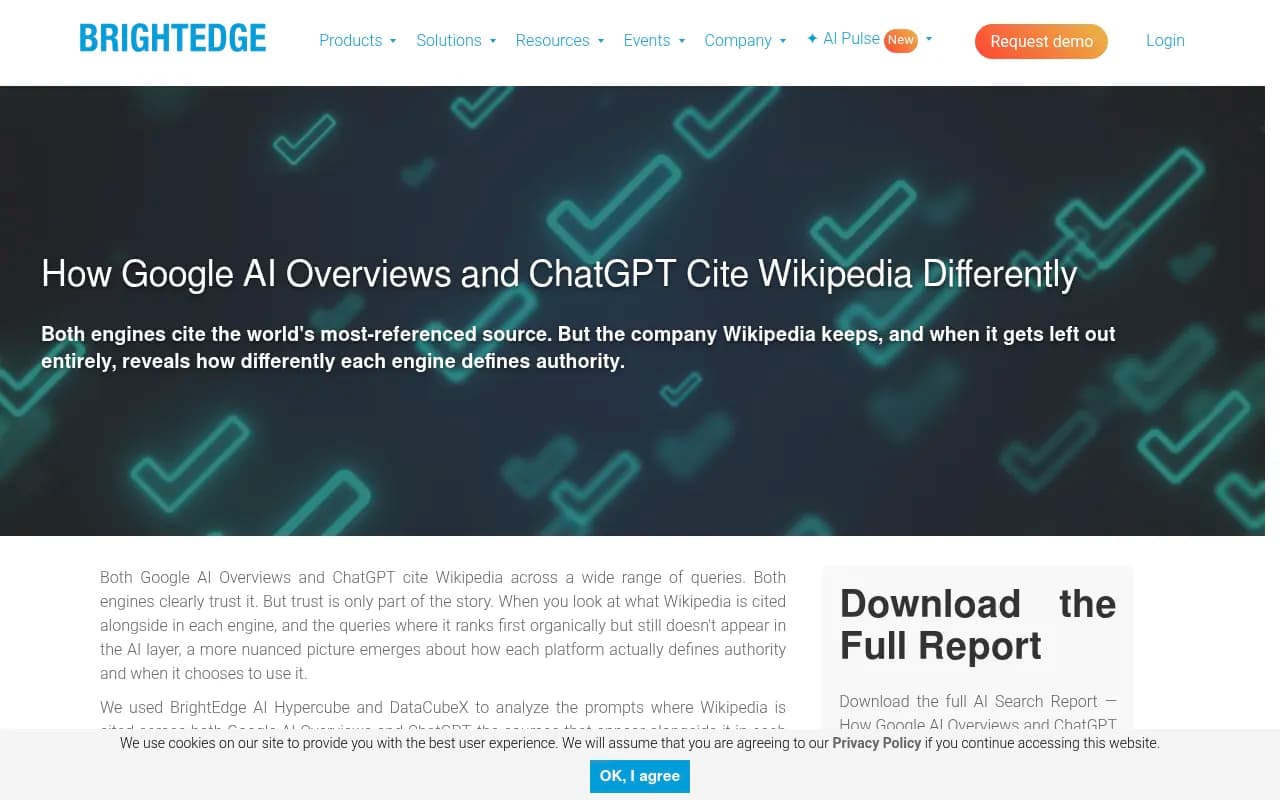 BrightEdge analysis of how Google AI Overviews and ChatGPT cite Wikipedia differently