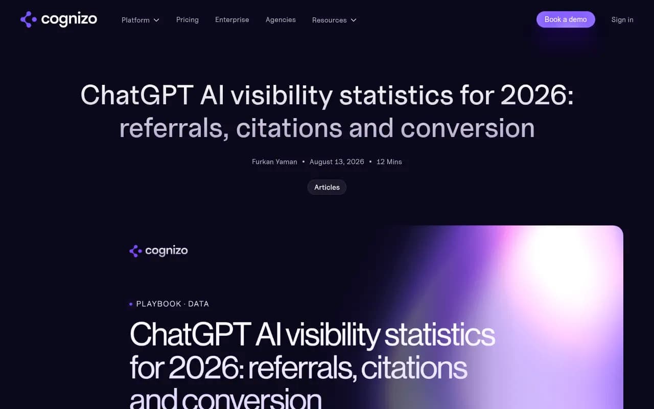 Cognizo's roundup of ChatGPT AI visibility statistics: referrals, citations and conversion