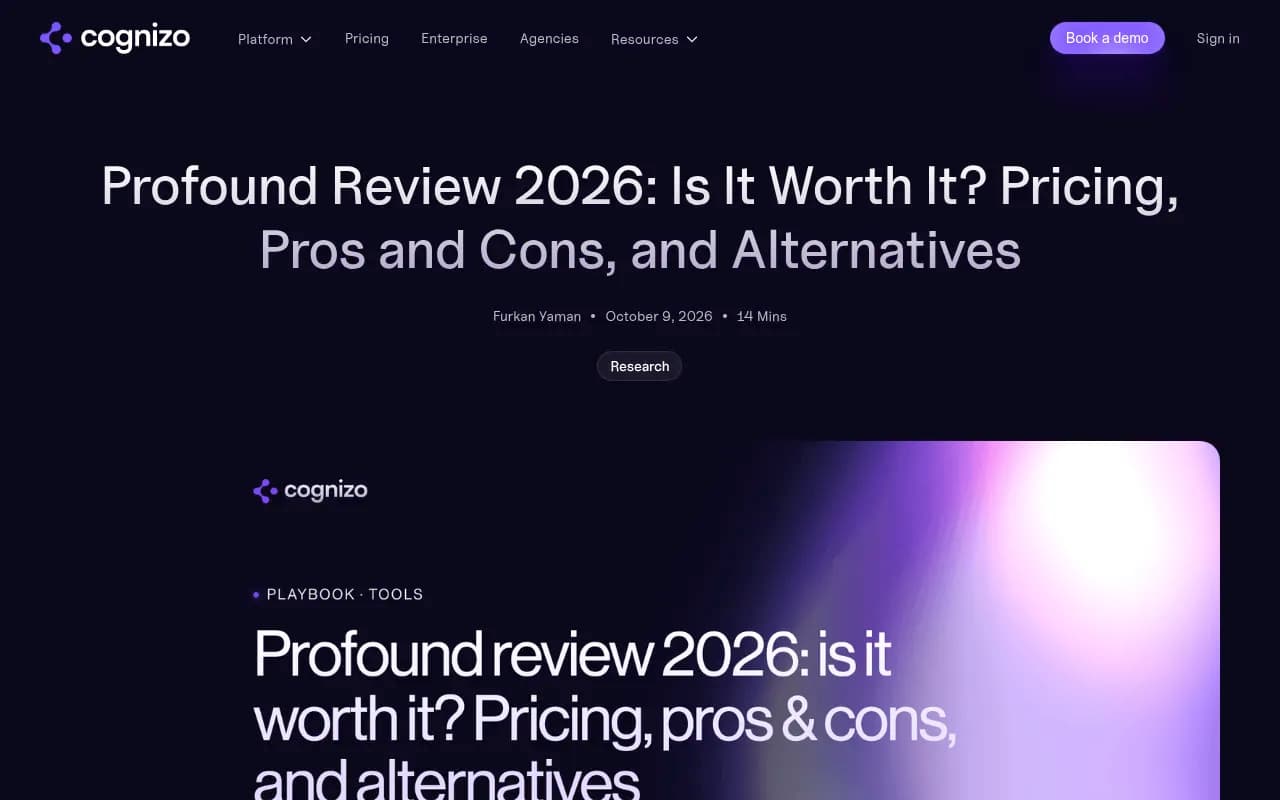 Cognizo's comparison of Profound against its own platform