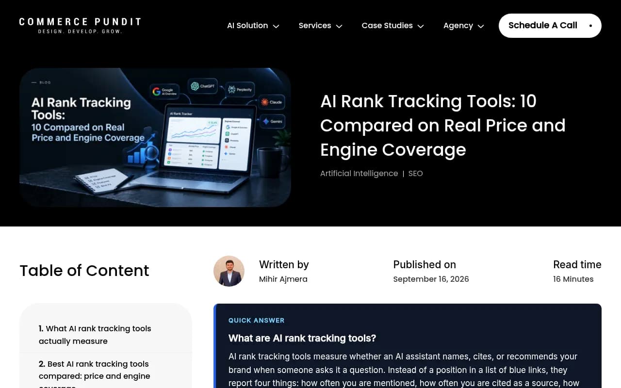Pricing comparison table across AI rank tracking tools showing price and engine coverage