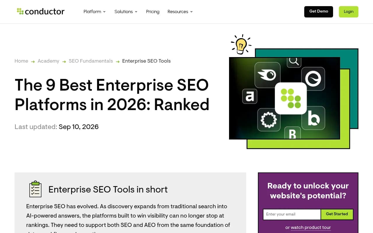 Conductor's ranking of the best enterprise SEO platforms in 2026