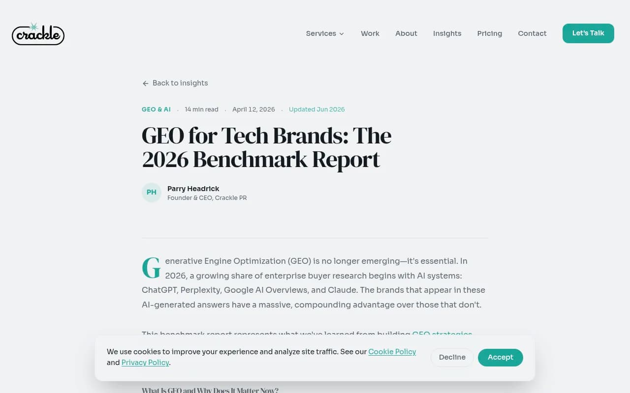 GEO benchmark report for tech brands 2026 showing AI citation research methodology