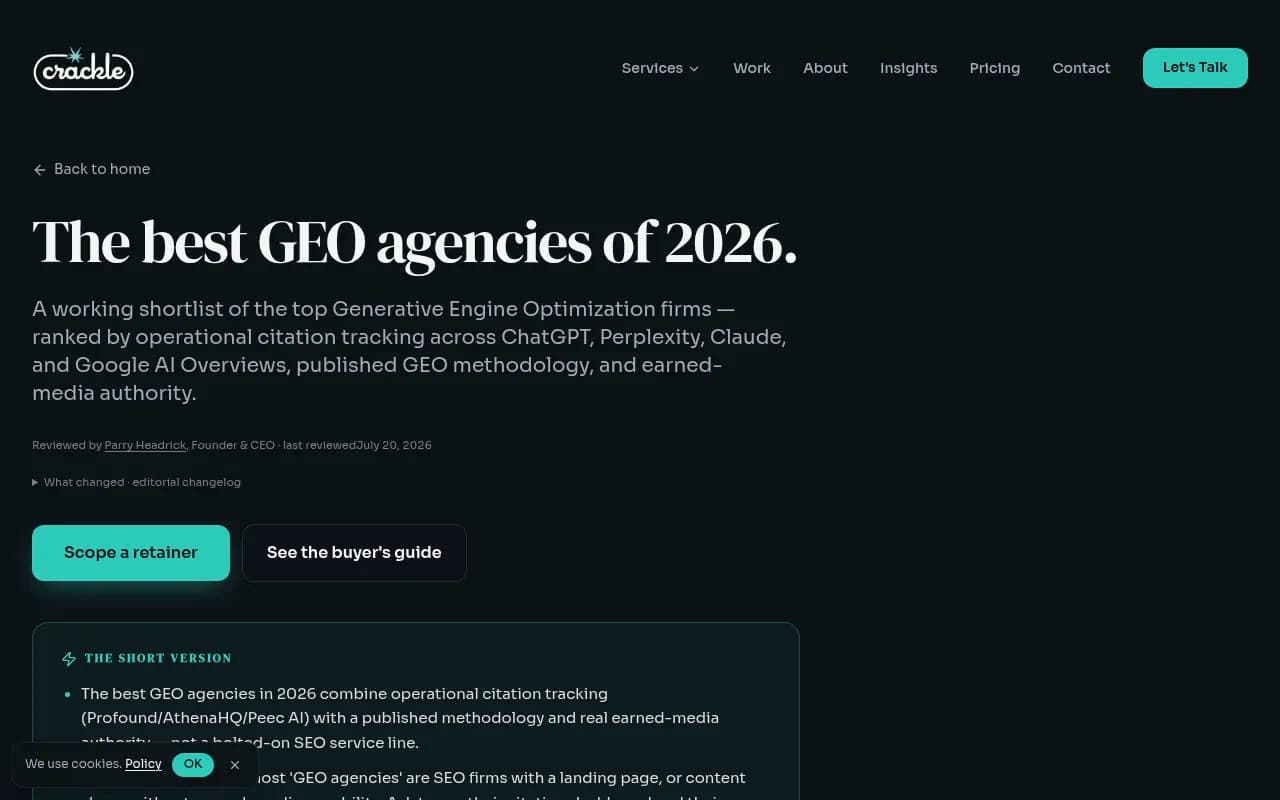 Crackle PR's own ranking of GEO agencies