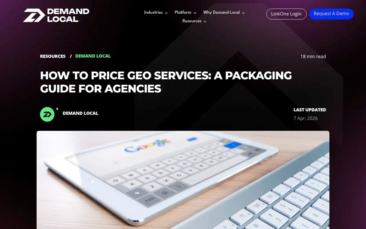 Demand Local's packaging guide breaks GEO pricing into tripwire audits, retainers, hybrid add-ons, and white-label models