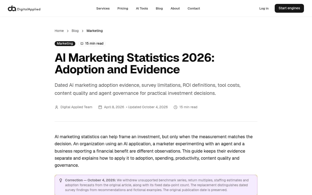 Digital Applied evidence guide on AI marketing statistics and how to interpret them