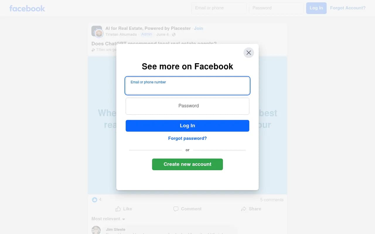 Facebook group post suggesting agents ask ChatGPT for the best agent in their area