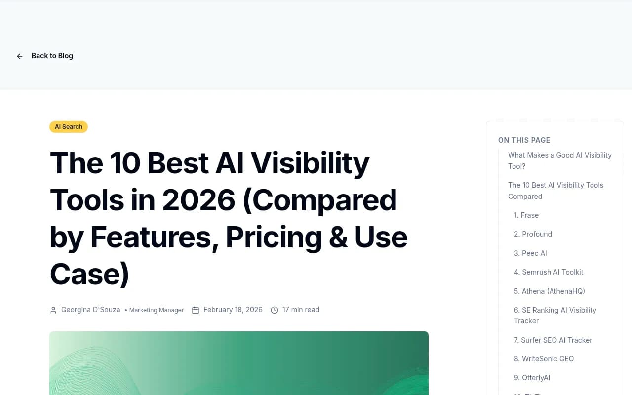 Frase's comparison of AI visibility tool features and use cases