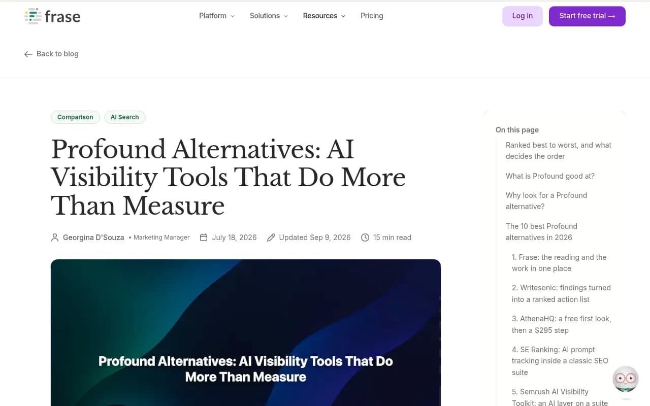 Frase's ranked list of Profound alternatives