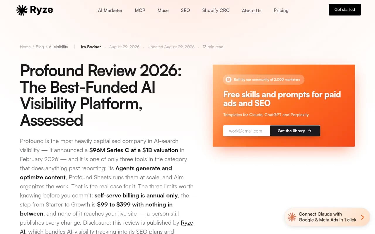 Ryze AI's review of Profound's features, pricing and limits