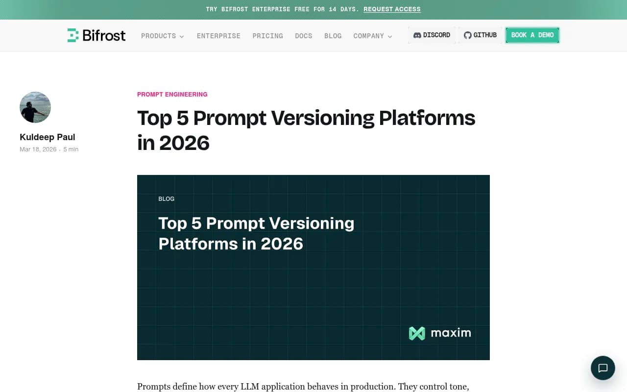 Maxim AI's overview of top prompt versioning platforms in 2026
