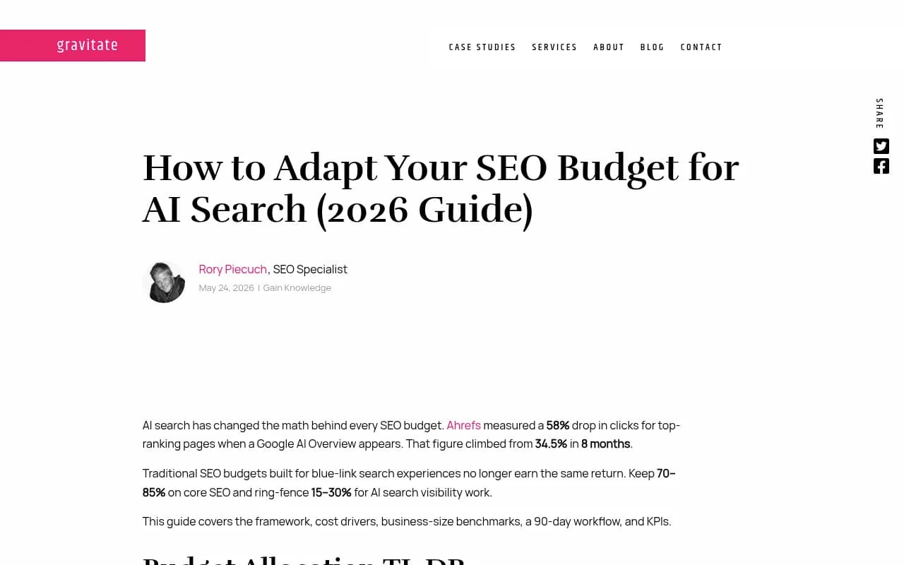 Budget allocation framework showing how much of a marketing budget should go toward AI search optimization in 2026