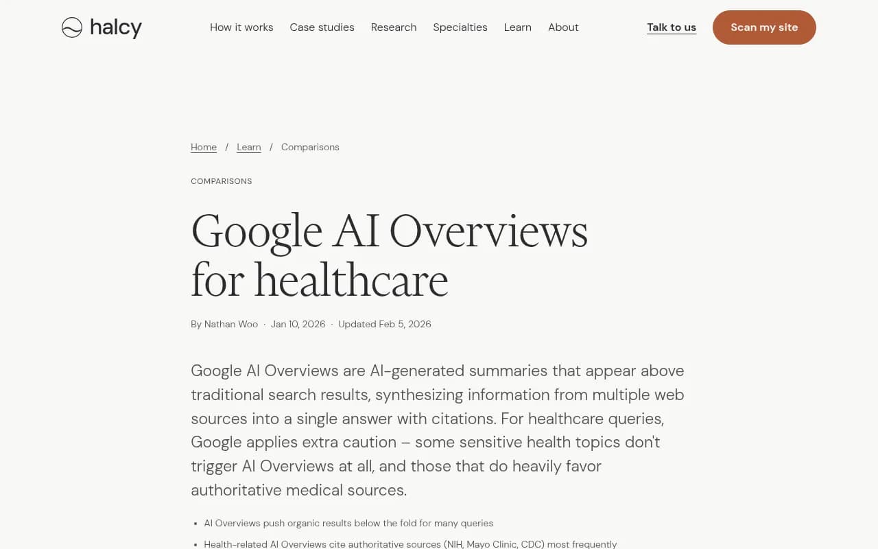 Halcy guide on getting cited in healthcare AI Overviews