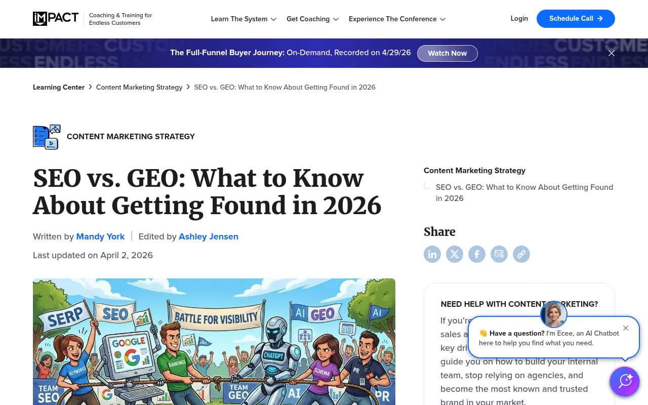 SEO vs GEO guide from IMPACT covering the key differences and what to do about them
