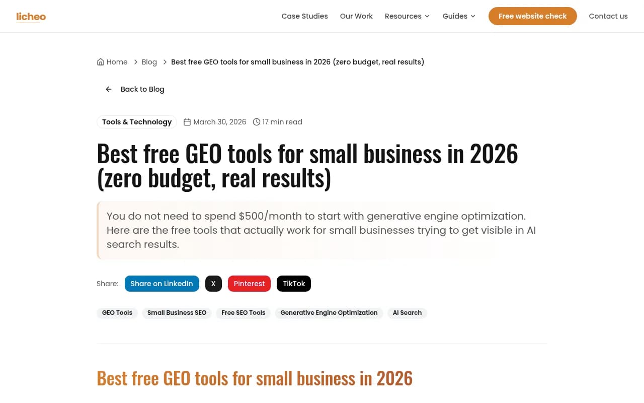 Roundup of free GEO tools for small businesses from Licheo