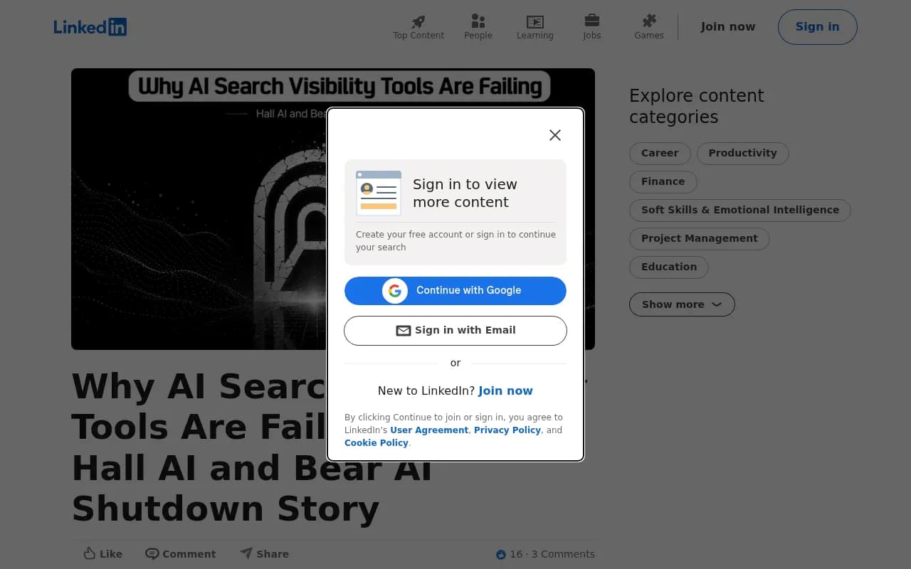 LinkedIn article covering the Hall AI and Bear AI shutdown story