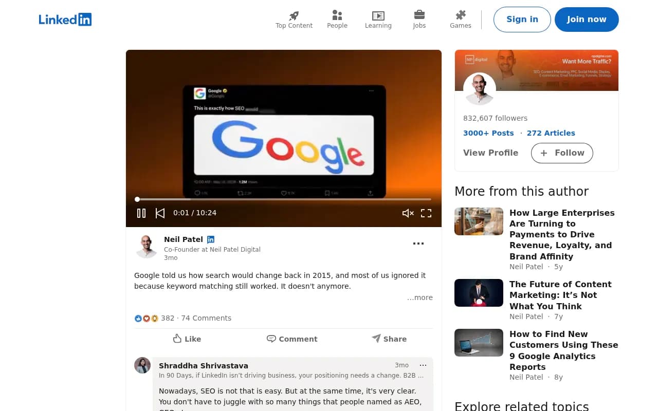 Neil Patel noting that Google signaled search would change back in 2015, and most marketers kept relying on keyword matching anyway
