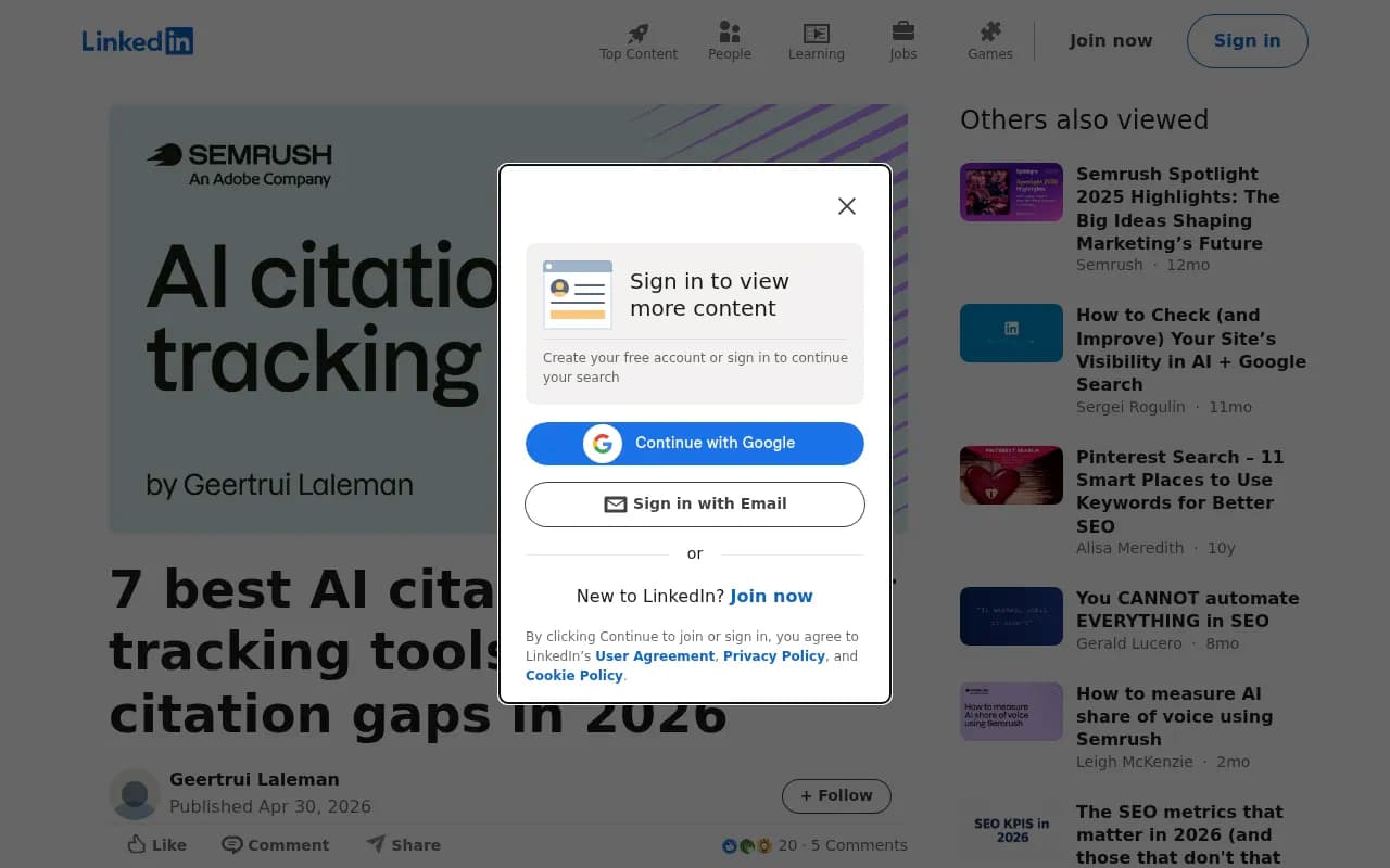 Screenshot of another AI citation tracking roundup on LinkedIn
