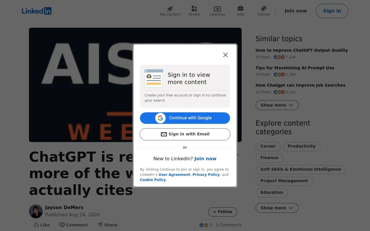 LinkedIn post on ChatGPT reading far more of the web than it cites