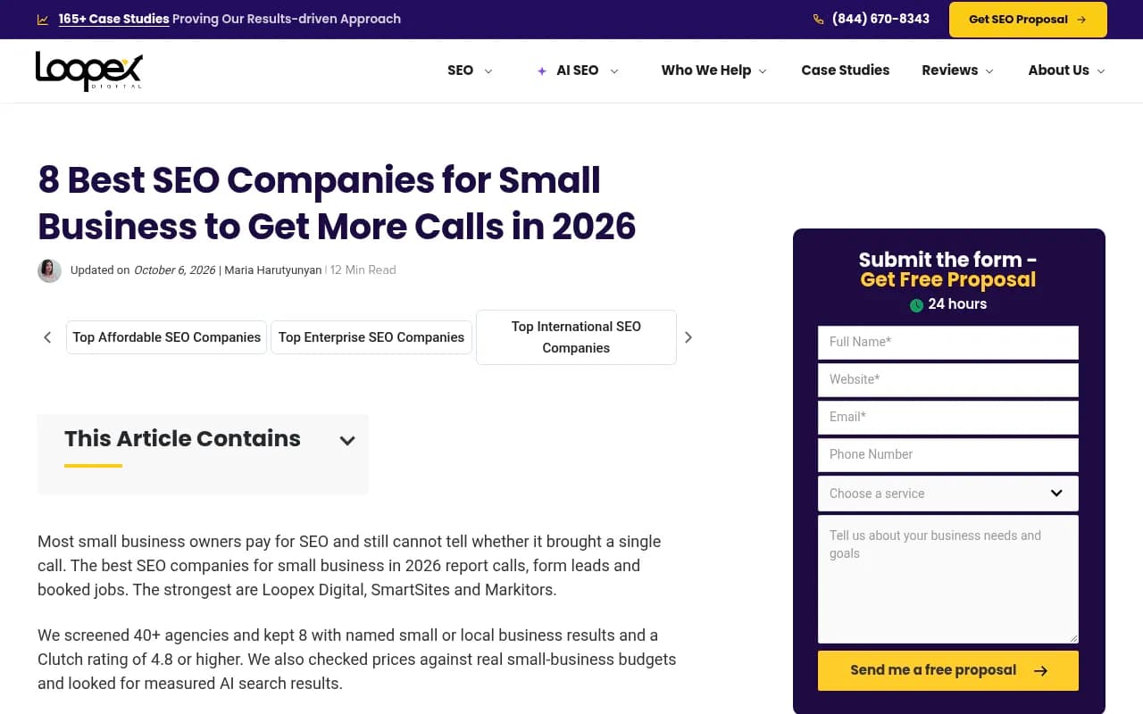 Loopex Digital's roundup of the best SEO companies for small businesses, with pricing context for agency work