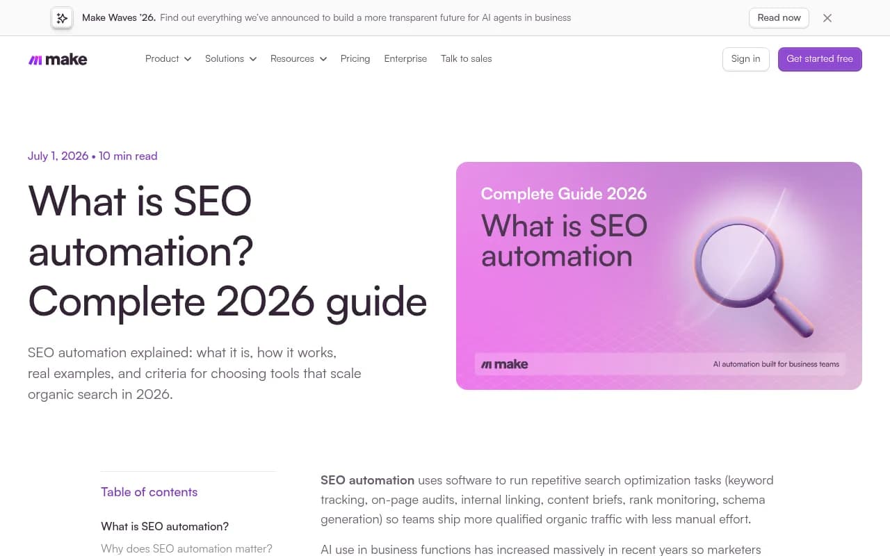 Make's guide to SEO automation and scenario-based workflows