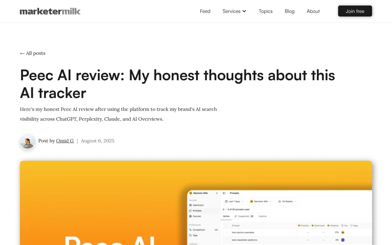 Peec AI review coverage on Marketer Milk