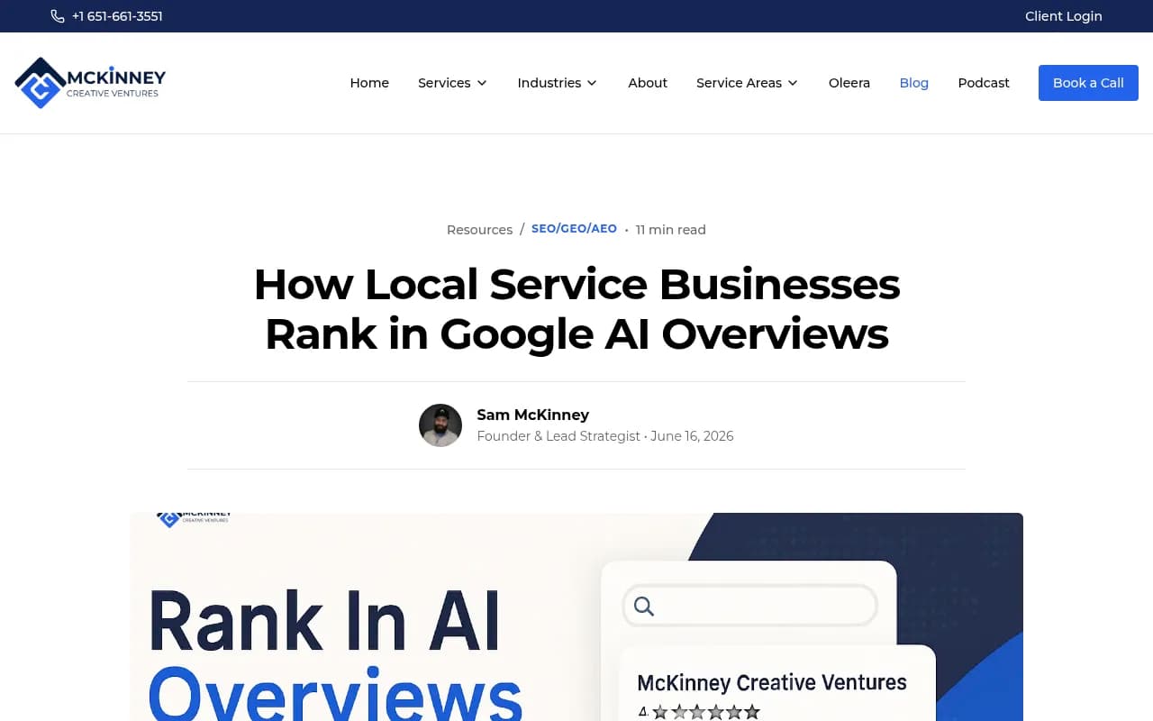 McKinney Creative Ventures guide on how a local service business earns a citation in a Google AI Overview