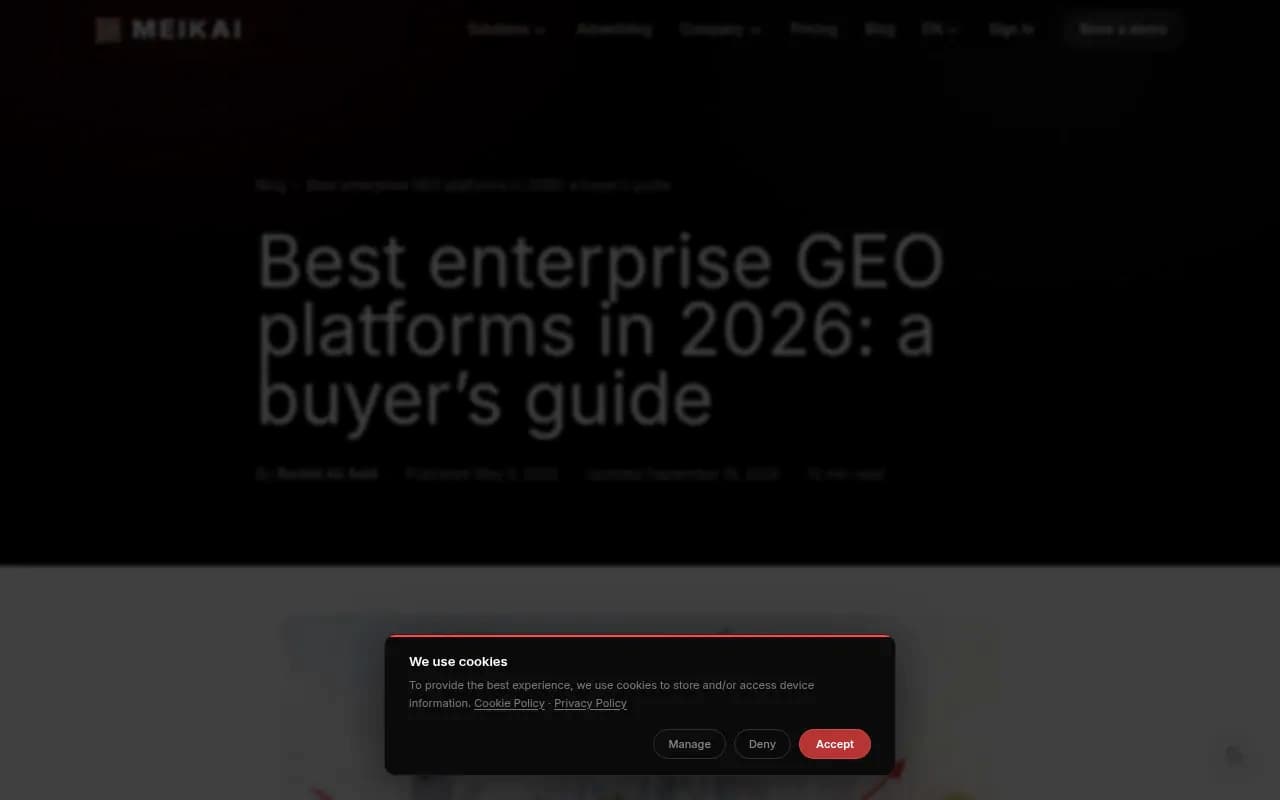Meikai's enterprise GEO buyer's guide, a vendor-authored comparison covering Bluefish and Scrunch