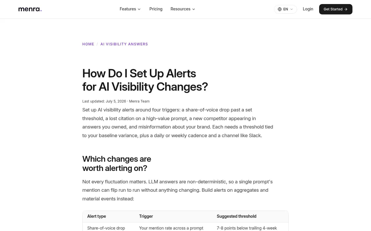 Menra's guide to AI visibility alert triggers and thresholds
