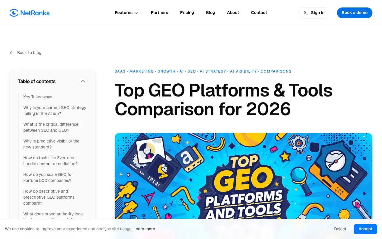 Comparison of top GEO platforms and tools for 2026, showing the shift from descriptive tracking to predictive visibility optimization