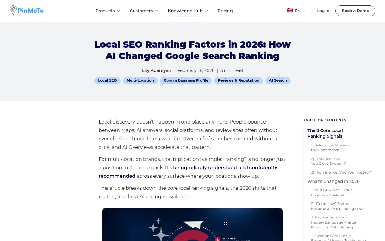 PinMeTo article on how AI changes local search ranking factors in 2026