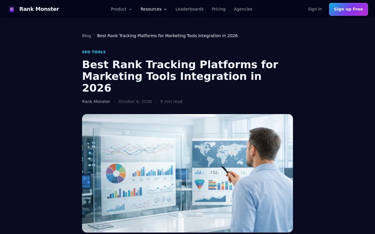 Rank Monster article on rank tracking platforms and marketing tool integrations
