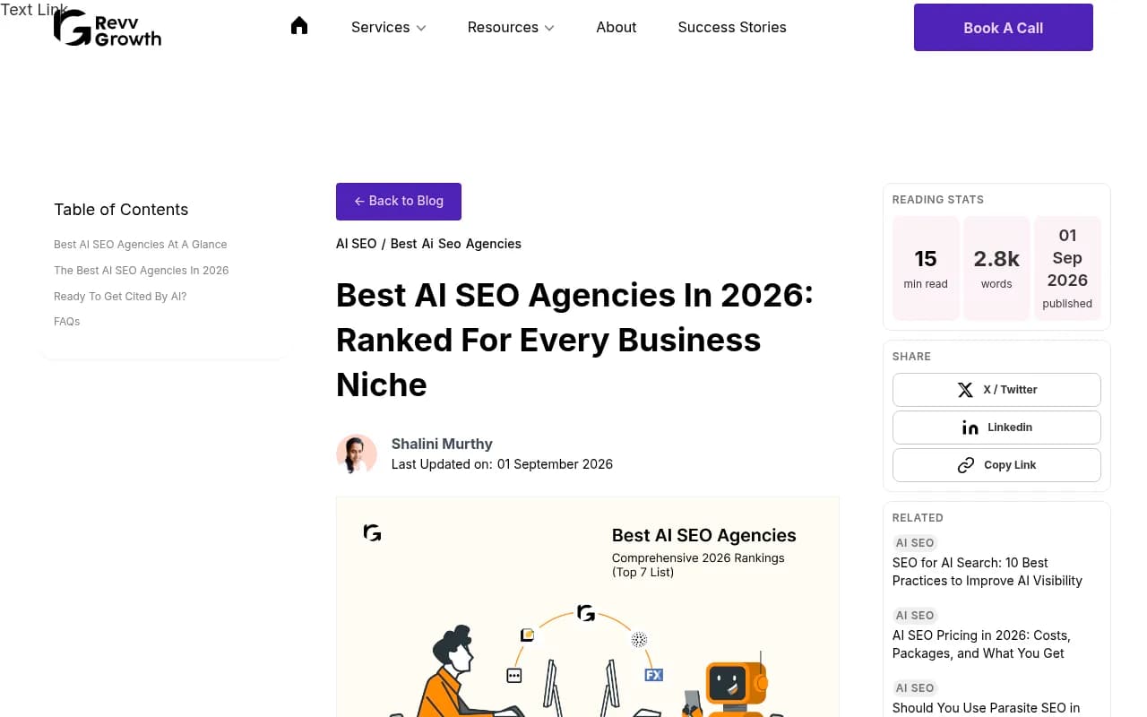 RevvGrowth's ranking of AI SEO agencies, a vendor-published list worth reading with its bias in mind
